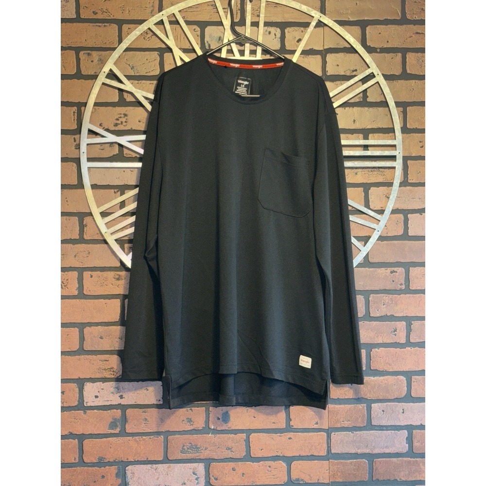 Men's Wrangler Long Sleeve Crew Neck Pocket Work Shirt Black Size L